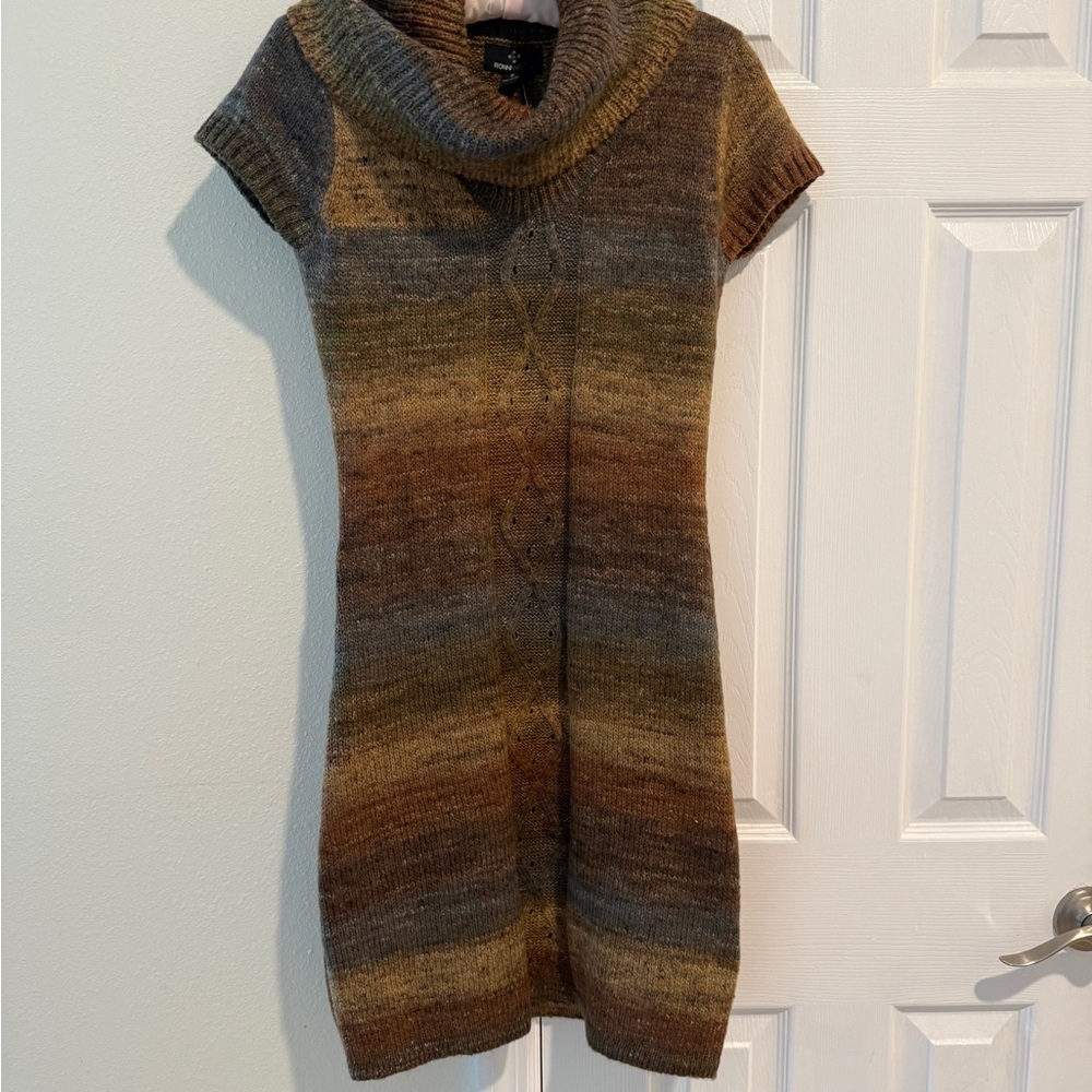Ronni Nicole Earthy Tones Cowl Neck Sweater Dress